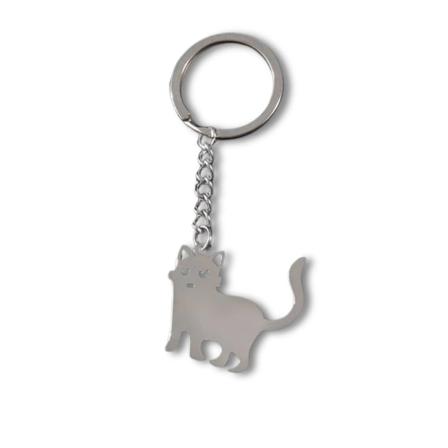 Sleutelhanger Dames | Schattige Kattenhanger | Edelstaal | Sleutelhanger voor Tas, Portemonnee of Autosleutels | Zilver Cadeau Accessoire
