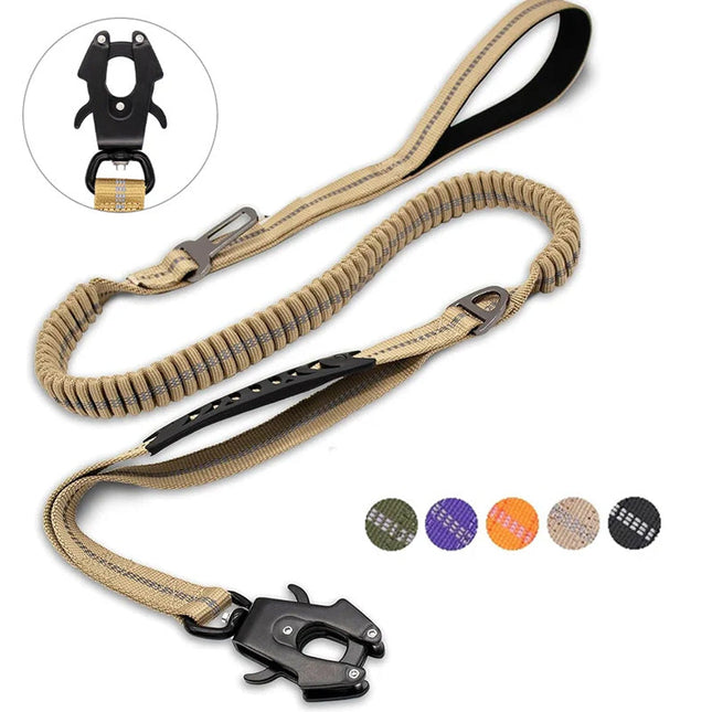 Bungee Hondenriem met Snelsluiting | Reflecterende Draad | Schokabsorberend | Dubbel Handvat | Weerbestendig Nylon | Voor Grote Honden | 178 cm Uittrekbaar