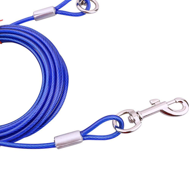 Extra Sterke Buitenhondenlijn | Gegalvaniseerd Staalkoord met PVC-Coating | Weerbestendige Hondenkabel in Blauw Wit Rood | Verkrijgbaar in 3m 5m 10m Lengtes
