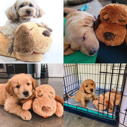 Kalmerende Pluche Hond Knuffel | Realistische Hartslag | Angst Verlichten | Veilig en Zacht | Bruin Fleece | 40cm