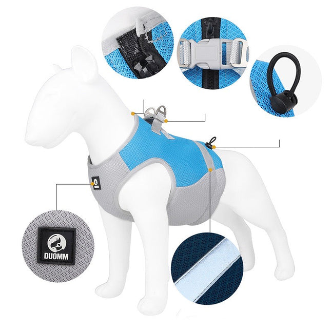 Verstelbaar Reflecterend Koelvest Voor Honden | Limegroen, Blauw, Oranje | Comfortabel op Warme Dagen | Snel Afneembare Hondentop | Geschikt Voor Wandeling, Training, Shows | D-Ring Voor Riem