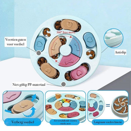 Interactieve Educatieve Hondenspeeltje | Voerbak Vertraging | Intelligentie Ontwikkeling | Duurzaam Plastic | Geschikt voor Alle Rassen | Blauw | 24x2.89 cm