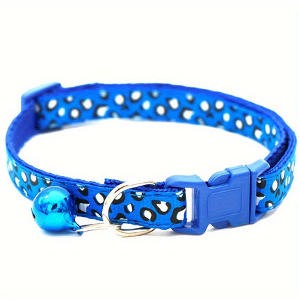 Set van 6 kattenhalsbanden met leopardprint | Verstelbaar nylon | Met veiligheidssluiting en bel | Geschikt voor alle kattenmaten