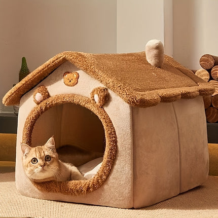 Dromenvanger kattenbed | Warm en knus kattenhuisje met afneembare wasbare hoes | Zacht kattenbed voor binnen en buiten | Huisdier slaapplaats