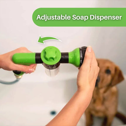 Suds-N-Paws™ Hondenbadtool | Spuitmond met 8 Spraypatronen | Verstelbare Zeepdispenser | Efficiënte Reiniging en Minder Badtijd