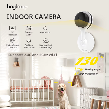 Boykeep 2K Dual-band Wifi | Beveilig Bebés, Huisdieren & Ouderen | SD-kaart & Cloudopslag | Nachtzicht en Tweeweg-audio | Bekijk live via App