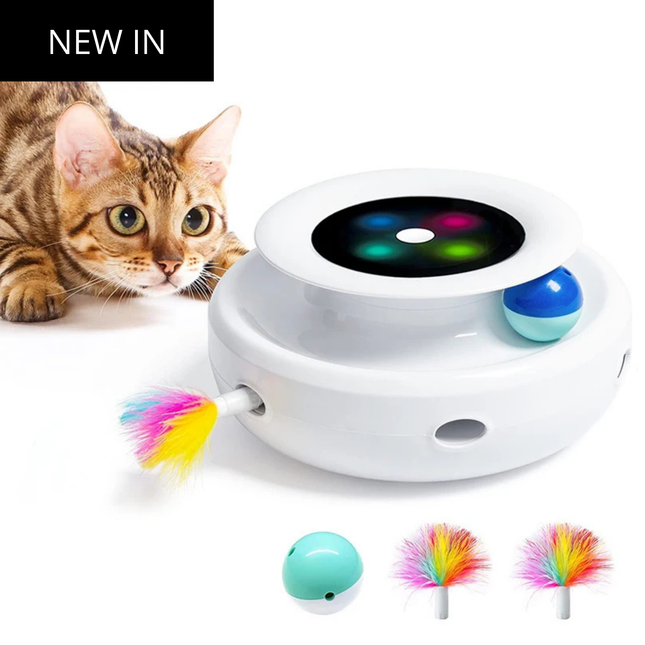 ROJECO Elektronisch 2-in-1 Huisdierenspeelgoed | Automatische Veer & Ronddraaiende Bal | 5 Interactieve Speelmodi | Ideaal voor Katten en Kleine Honden