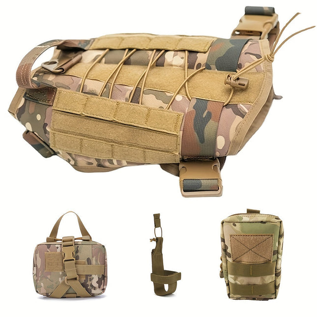 Tactisch hondentuig met meerdere zakken | Duurzaam nylon | Verstelbare riemen | Voor training en outdoor avonturen | Geschikt voor middelgrote en grote honden