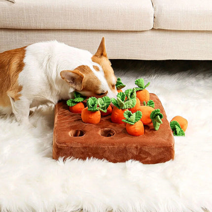 Interactieve Snuffelmat voor Honden | Wortel Verstop Speelgoed | 12 Vakjes | Snuffel- en Speurinstinct Verbetering | Pluche Fleece | Machinewasbaar