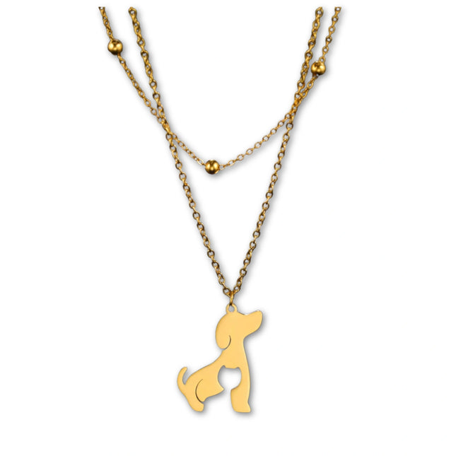 Dames Ketting Met Dierenhanger | Dubbele Laags Choker Met Kat & Hond | Roestvrij Staal | Minimalistisch & Trendy Sieraad | Perfect Cadeau Voor Vriendin, Moeder Of Vriendin