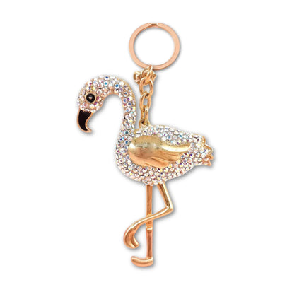 Sleutelhanger Flamingo Met Strass | Schattig Dier Ontwerp | Sleutelhouder Voor Auto, Tas, Telefoon | Cadeau Idee Voor Vrouwen & Meisjes | Metaal & Rhinestone | 12,5x5cm | Trendy Accessoire