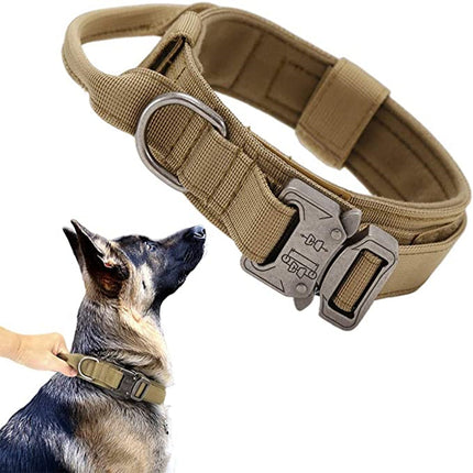 Tactische Hondenhalsband Set | Verstelbaar Nylon | Comfortabele Gewatteerde Voering | Heavy-Duty Metalen Sluiting | Geschikt voor Actieve Honden | Verschillende Kleuren | Inclusief Handvat en Patchpaneel