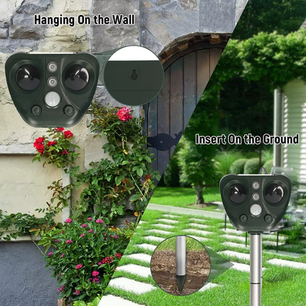 Zonne-energie Ultrasone Afweersysteem | IP44 Waterdicht | 5 Standen | Groen | Bereik tot 9m | Voor Tuin & Boerderij | LED-indicatoren
