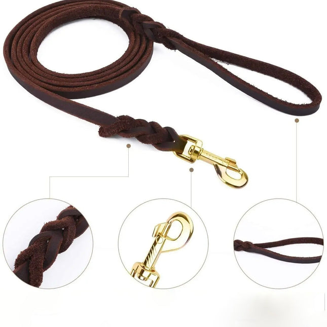 Gevlochten Leren Hondenlijn | Duurzaam en Stijlvol | Zilverbruin, Zilverzwart, Koperbruin, Koperzwart | 120CM tot 260CM