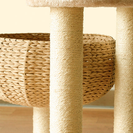Pluche Krabpaal met Slaperige Kom | Handgemaakt met Sisaltouw | Luxueuze Zonneplek | Kattenklimboom voor Spelen, Krabben en Rusten