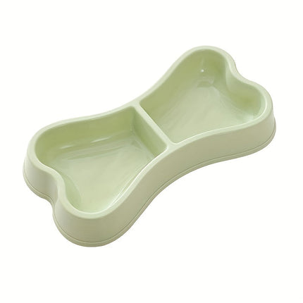 Macaron hondenvoerbak met botvorm | Dubbele voerbak van duurzaam plastic | Twee compartimenten voor eten en water | Voor kleine en middelgrote honden | 24x11x4,3 cm | Lichtgewicht en makkelijk schoon te maken