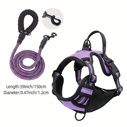 Reflecterend hondenharnas met leash set | Verstelbaar | Oxford stof | Comfortabele bekleding | Geschikt voor middelgrote en grote honden | Veilig wandelen en training