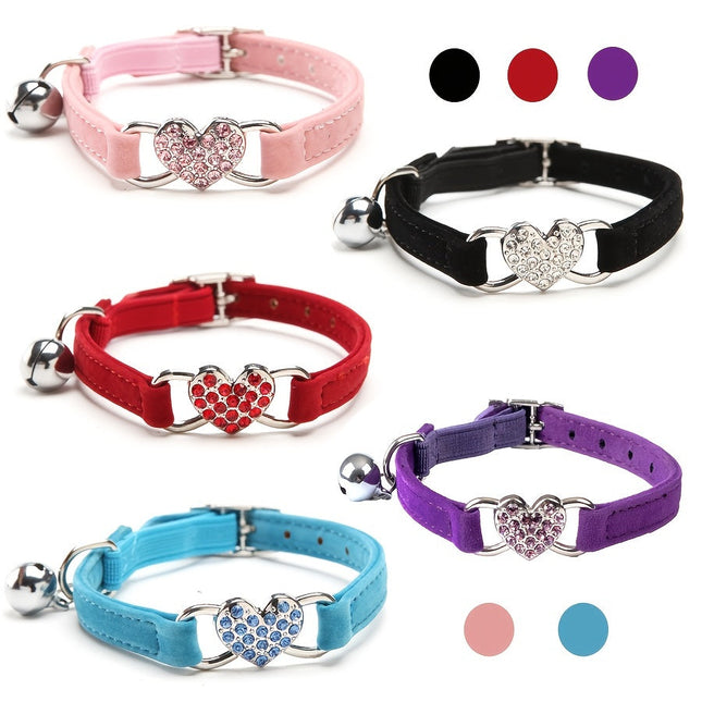 Sparkling Heart kattenhalsband | Zacht kunstleer | Verstelbaar | Glinsterend hartje en bel | Comfortabel accessoire voor katten van alle leeftijden