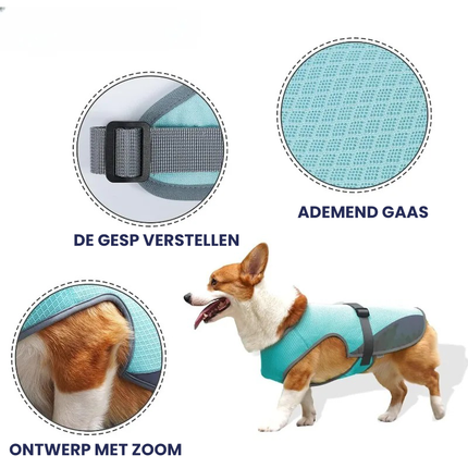 Honden Koelvest | Meerlaags Ontwerp | Verstelbare Pasvorm | Reflecterend | Bescherming Tegen Oververhitting | Oxford Koeldoek | Hemelsblauw/Grijs | Maten S-XL
