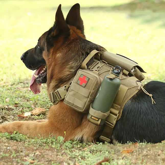 Tactisch hondentuig met meerdere zakken | Duurzaam nylon | Verstelbare riemen | Voor training en outdoor avonturen | Geschikt voor middelgrote en grote honden