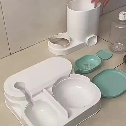 Automatic Cat Water Fountain | Food Dispenser Set | Stainless Steel Bowl | Removable | Washable | 2-in-1 Feeding Station | Indoor Cats
