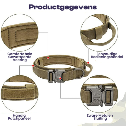 Tactische Hondenhalsband Set | Verstelbaar Nylon | Comfortabele Gewatteerde Voering | Heavy-Duty Metalen Sluiting | Geschikt voor Actieve Honden | Verschillende Kleuren | Inclusief Handvat en Patchpaneel
