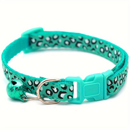 Set van 6 kattenhalsbanden met leopardprint | Verstelbaar nylon | Met veiligheidssluiting en bel | Geschikt voor alle kattenmaten