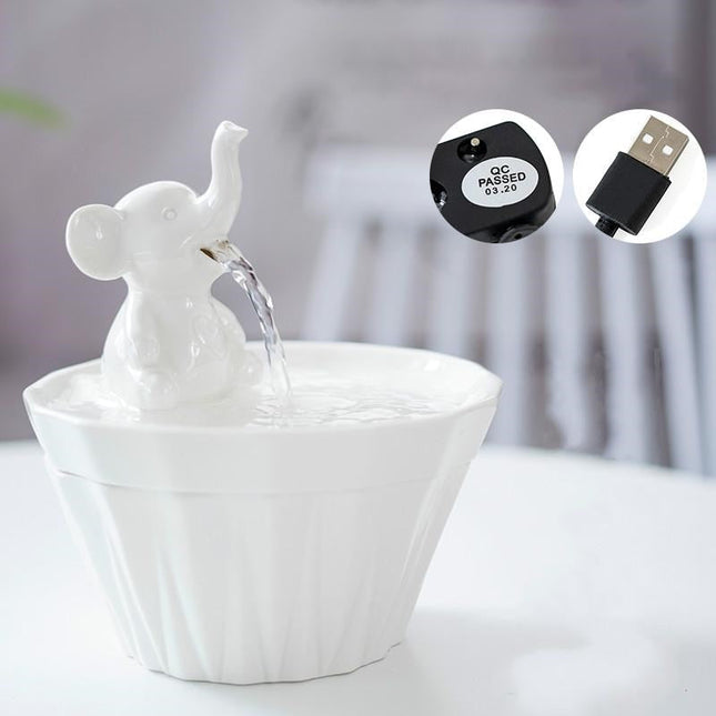 Katwaterfontein Olifant 1.2L | USB Automatisch Keramisch | Filter | Veilig en Duurzaam | Stressverlichtend | Hoogwaardige Materialen | Slimme Sensor | Tijger & Puppy Geschikt