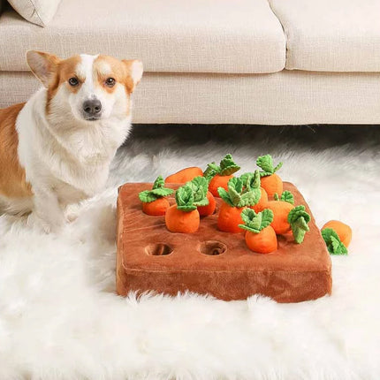 Interactieve Snuffelmat voor Honden | Wortel Verstop Speelgoed | 12 Vakjes | Snuffel- en Speurinstinct Verbetering | Pluche Fleece | Machinewasbaar