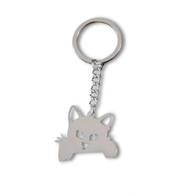 Sleutelhanger Dames | Schattige Kitten Katje Hanger | RVS Sleutelring voor Tas, Rugzak, Portemonnee of Autosleutels | Zilver | Cadeau Accessoire