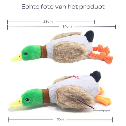 Pluche Eend Kauwspeelgoed voor Honden | Piepende Geluiden | Tandenreiniging | Duurzaam en Veilig | Groen