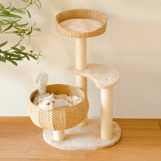 Pluche Krabpaal met Slaperige Kom | Handgemaakt met Sisaltouw | Luxueuze Zonneplek | Kattenklimboom voor Spelen, Krabben en Rusten