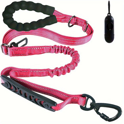 Verstelbare bungee hondenriem | Schokabsorberend nylon | Reflecterende stiksels | Gevoerde handgrepen | 125-190 cm lang | Geschikt voor grote honden