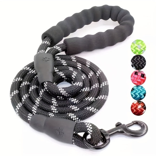 Reflective Dog Leash | Comfortable Padded Handle | Heavy-Duty Double Pull | For Strong Dogs | Enhanced Safety and Control | Polyamide | Striped Pattern | Walking