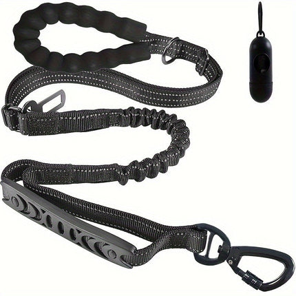 Verstelbare bungee hondenriem | Schokabsorberend nylon | Reflecterende stiksels | Gevoerde handgrepen | 125-190 cm lang | Geschikt voor grote honden