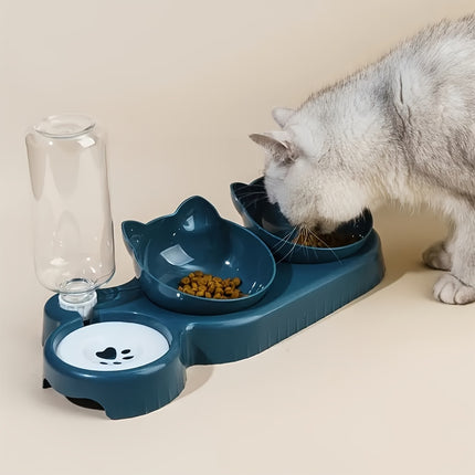 Non-slip cat food bowl with an angled design | Automatic drinking bowl | Protects the neck | Made of PP | For cats | Battery-free