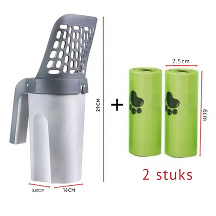 CleanPaws kattenbak schep | Ergonomisch handvat | Duurzaam kunststof | Fijne netstructuur voor makkelijk schoonmaken | 29x12x16 cm | Grijs | Voor alle kattenbakken