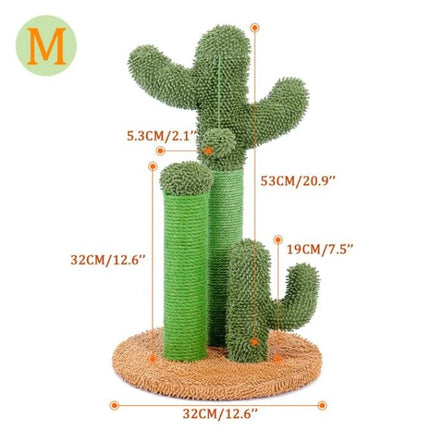 Drapak w kształcie kaktusa dla kotów | Drewno i lina sizalowa | Dostępny w rozmiarach M/L i zielono-brązowym | Z solidną, antypoślizgową podstawą i piłeczką | Idealny do drapania i wspinaczki