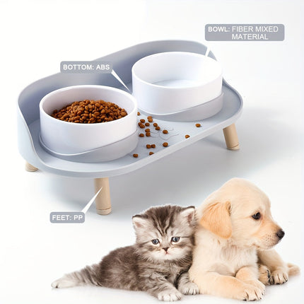 Verhoogde dubbele voerbak voor katten en honden | Ergonomisch ontwerp | Antislip | Duurzame materialen | Eenvoudig te reinigen | Modern voor kleine en middelgrote huisdieren