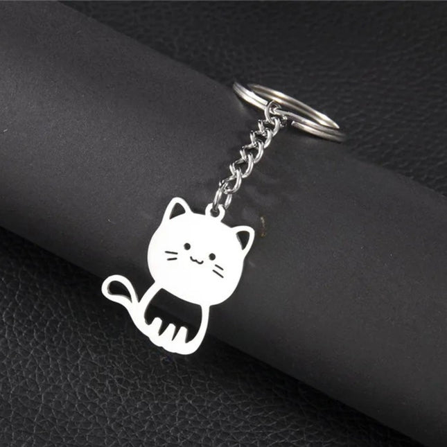 Dames Sleutelhanger | Schattige Kattenhanger voor Tas, Portemonnee of Autosleutels | RVS Zilver | Kitty Accessoire & Sieraad | Cadeau Idee