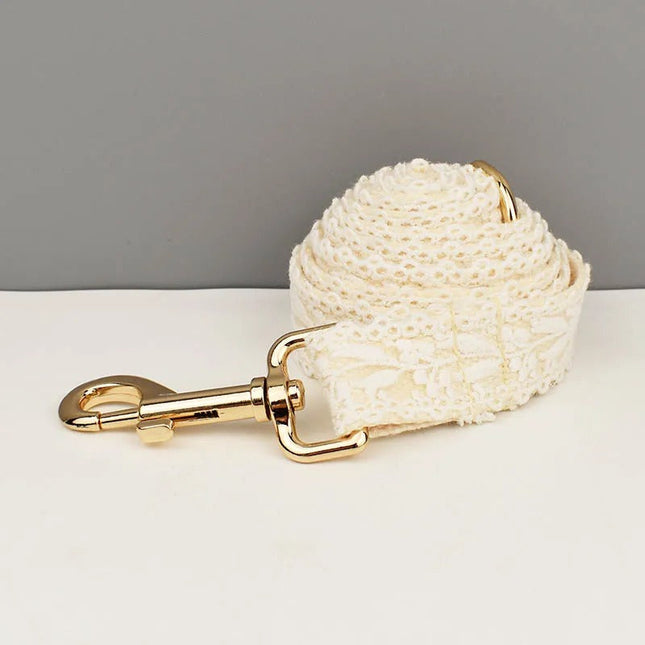 Elegante Bruiloftshondenhalsband met Gepersonaliseerd Naamplaatje | Stijlvolle Hondenriem | Maat S-XL | Wit | Duurzaam Materiaal