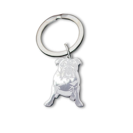 Schattige Bulldog Sleutelhanger | RVS | Cartoon Hond | Dames & Heren Cadeau | Unisex Sleutelring | Goud/Zilver | Gravure Optie | Anti-verlies Accessoire