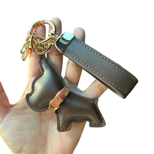 Leren autosleutelhanger met Fadou hondje | Creatieve hanger voor tas | Schattig cadeau voor koppels | Verjaardagscadeau accessoire