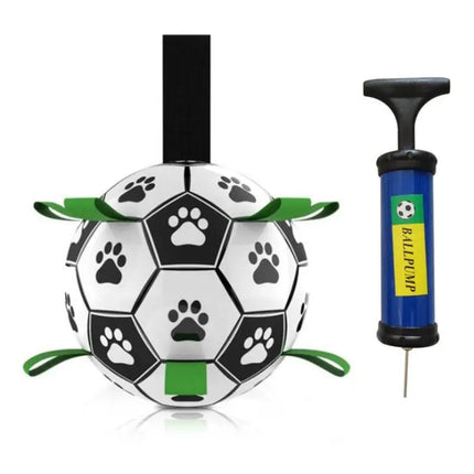 Duurzame Apporteerbal met Grijplipjes | Interactief Kauwspeelgoed voor Honden | Rubberen Voetbal voor Middelgrote en Grote Honden | Binnen- en Buitenplezier | Bevordert Gezond Gebit
