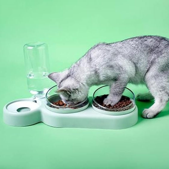 PawNourish 3-in-1 slimme voer- en drinkbak | Automatische waterdispenser | Dubbele voerbak voor nat en droog voer | Vaatwasserbestendig | Voor honden en katten