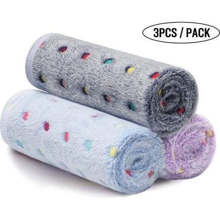 Set van 3 Zachte Huisdierdekens | Veelzijdige Coral Fleece Plaids | Kleine en Grote Formaten | Voor Honden, Katten | Kleurrijk Stevig Prints | Wasbaar en Warm | Anti-Pilling Polyester