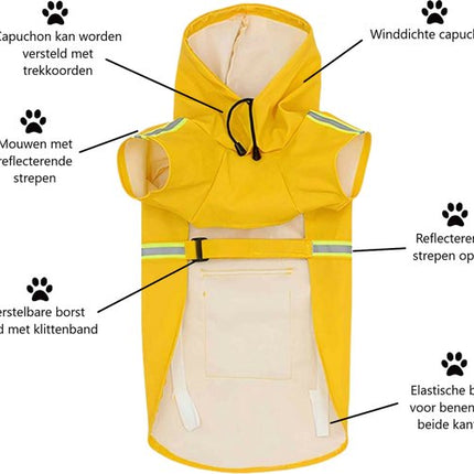 PupJoy Reflecterende Hondenregenjas met Capuchon | Waterdichte en Winddichte Hondjas | Verstelbare Pasvorm en Veiligheidsstrepen | Ideaal voor Nachtwandelingen