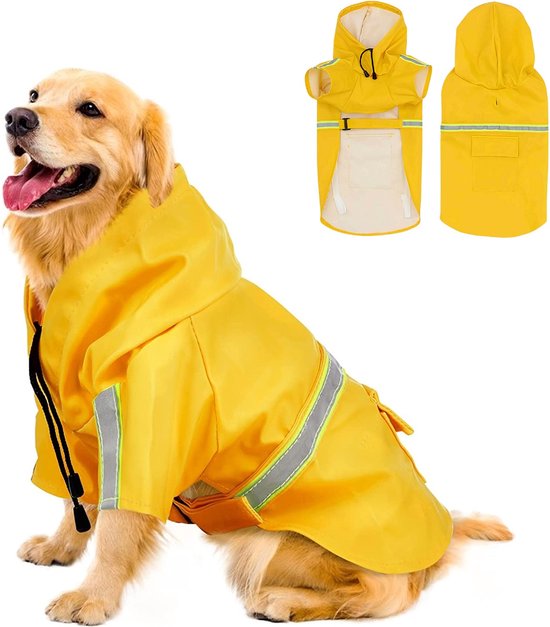 PupJoy Reflecterende Hondenregenjas met Capuchon | Waterdichte en Winddichte Hondjas | Verstelbare Pasvorm en Veiligheidsstrepen | Ideaal voor Nachtwandelingen