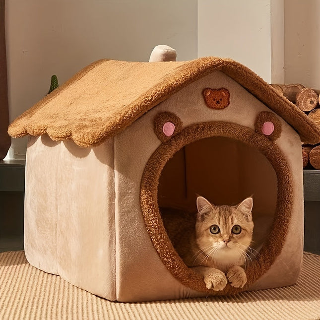 Dromenvanger kattenbed | Warm en knus kattenhuisje met afneembare wasbare hoes | Zacht kattenbed voor binnen en buiten | Huisdier slaapplaats