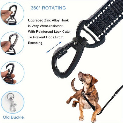 Verstelbare bungee hondenriem | Schokabsorberend nylon | Reflecterende stiksels | Gevoerde handgrepen | 125-190 cm lang | Geschikt voor grote honden